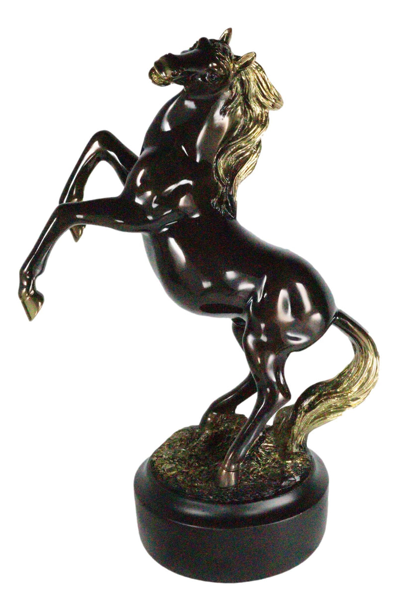 Western Black Beauty Rearing Horse In Bronze And Gold Resin Figurine With Base