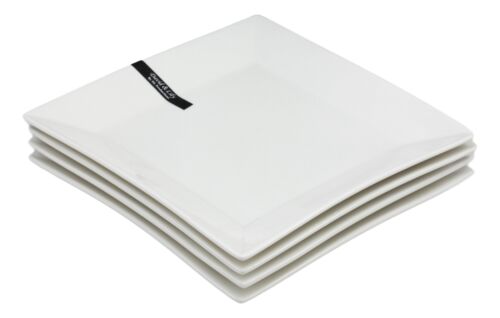 Ebros Pack Of 4 Kitchen And Dining Modern Contemporary Design Porcelain Square Appetizer Plates 8.25"Wide Restaurant Supply Grade Dishwasher And Microwave Safe Perfect For Salad Dessert Hors d'oeuvre