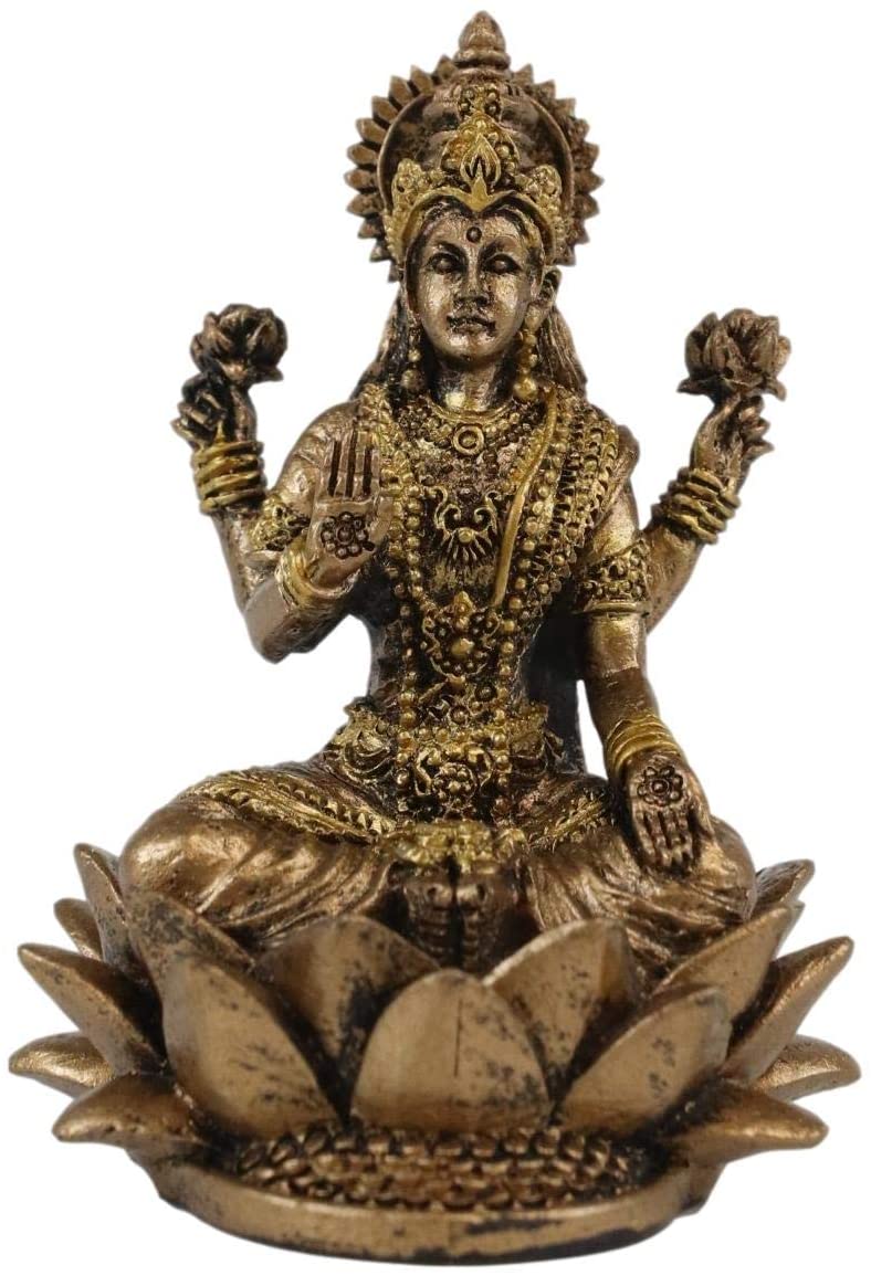 Ebros Vastu Hindu Goddess Of Prosperity Lakshmi Seated Lotus Miniature Figurine