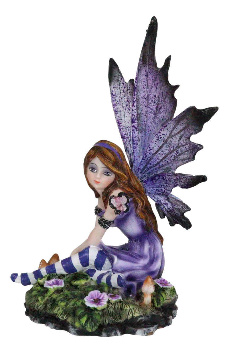 Toadstool Garden Lavender Purple Girl Fairy With Flitting Butterfly Figurine