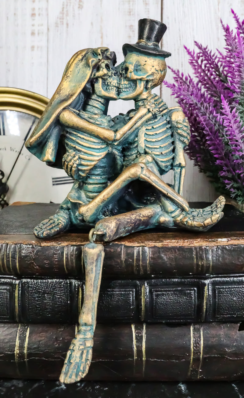 Love Never Dies Skeleton Couple Bride and Groom Kissing Shelf Sitter Figurine