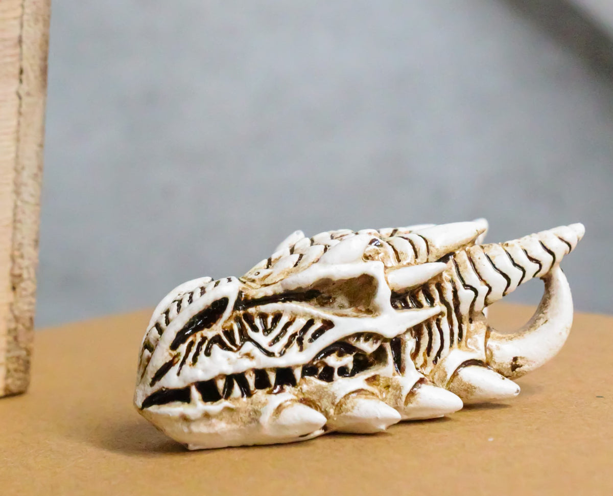 Miniature Tribal Tattoo Demon Horned Dragon Skull Figurine Fantasy Dragons Lair - Ebros Gift