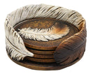 Ebros Rustic Western Indian Eagle Feather Coaster Holder with 4 Round Coasters