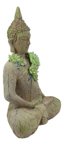 Ebros Meditating Shakyamuni Buddha Gautama With Ushnisha Head And Floral Succulents Statue 15" Tall In Faux Stone Finish Amitabha Celestial Buddhism Bodhisattva Figurine Feng Shui Zen Altar Decoration