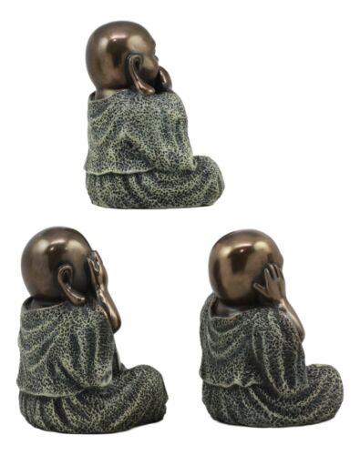 Ebros Small Charm Wise See Hear Speak No Evil Lucky Buddha Statues 4"Tall Bodhisattva Eastern Enlightenment Hotei Figurines - Ebros Gift