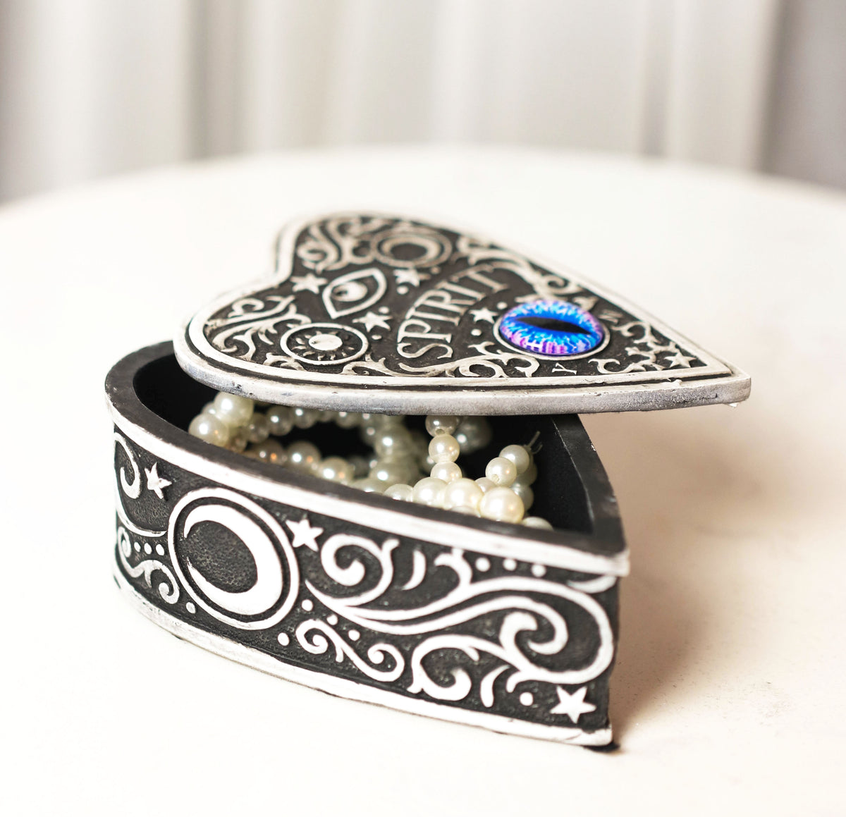 Ouija Spirit Board With Glass Evil Eye Heart Decorative Jewelry Box Figurine