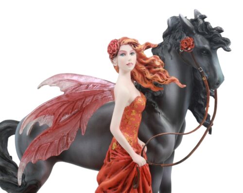 Nene Thomas Echoes of Autumn Fall Fairy Strolling With Black Beauty Horse Statue