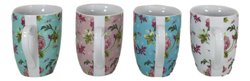 Ebros Victorian Floral Blossoms Porcelain 8oz Mug 4"Tall Coffee Tea Cup Set of 4 - Ebros Gift