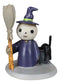 Lucky Skeleton In Witch Costume And Broomstick Standing By Black Cat Figurine