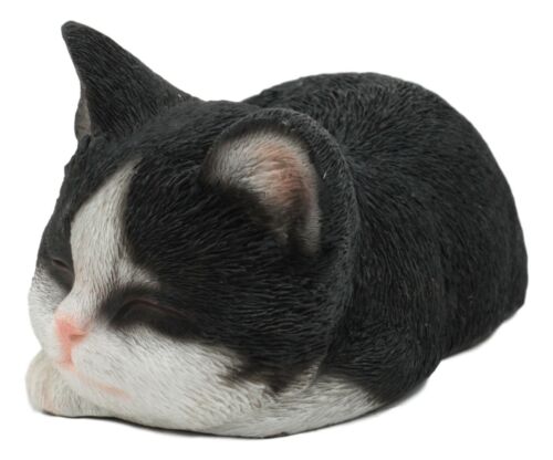 Ebros Lifelike Sleeping Tuxedo Black and White Cat Statue 7" Long Pet Pal Kitten Decor Figurine