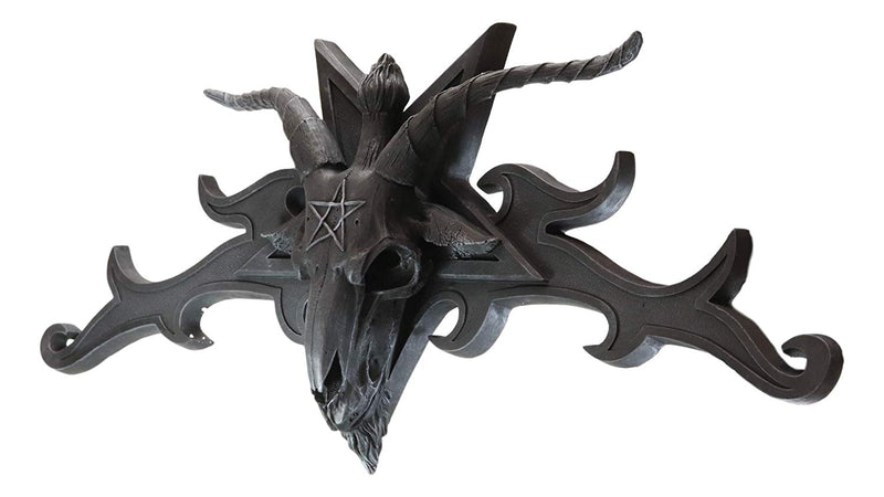 Ebros Large 34" Wide Goat of Mendes Baphomet Head with Pentagram Star and Hell Fire Wings Wall Decor Plaque Entrance Overdoor Pediment Door Hanger 3D Wall Art Horned God