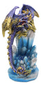 Purple And Gold Cosmic Dragon On Blue Crystal Stalactite Rock LED Light Statue