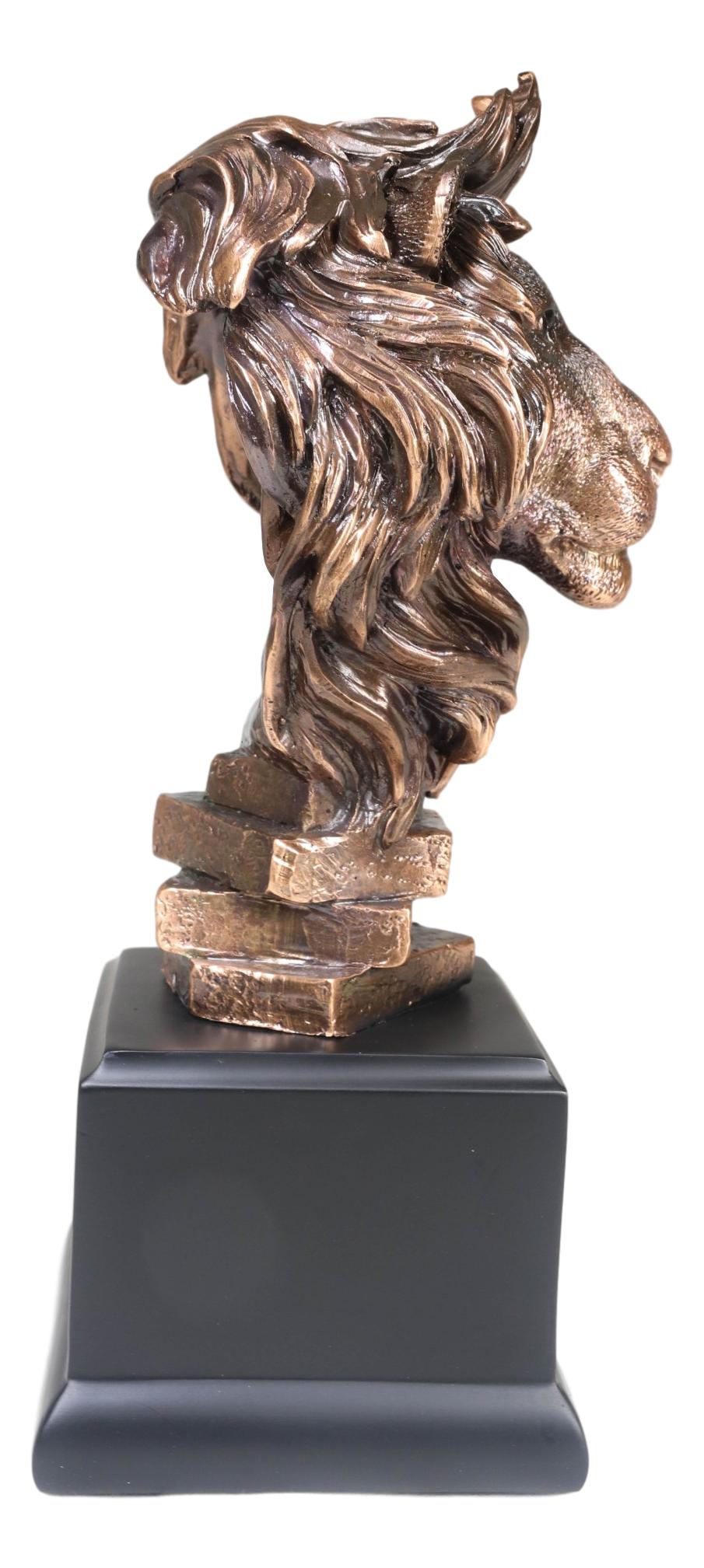 King Of The Jungle African Lion Pride Bust Bronze Electroplated Figurine Statue - Ebros Gift