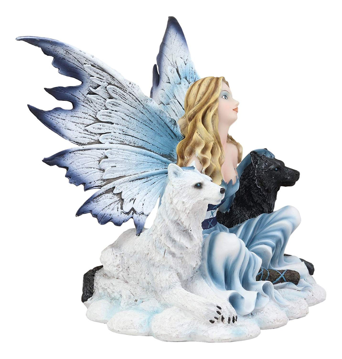 Ebros Blue Frozen Fairy Embracing Black and White Direwolves Statue 9" Long Fantasy FAE Pixie with Wolves in Snow Woodlands Tundra Scenery Figurine Decor of Wolf Timberwolf Fantasy Magic Nymph - Ebros Gift