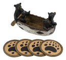 Ebros Gift Rustic Woodlands 3 Black Bears Family On Paddle Canoe Boat Bear Paw Coaster Set 4 Round Coasters with Figurine Holder 7" Long Cabin Lodge Mountain Lake Side Home Decor Kitchen Accent