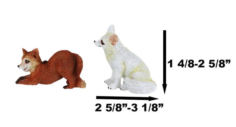Set Of 6 Whimsical Pet Pals Playful Red And White Baby Fox Cubs Mini Figurines