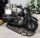 Retro Black Chopper Road Hog Motorcycle Salt And Pepper Shakers Holder Figurine