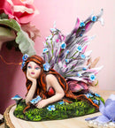 Ebros Enchanted Garden Meadows Blue Peony Fairy With Purple Wings Sunbathing Figurine