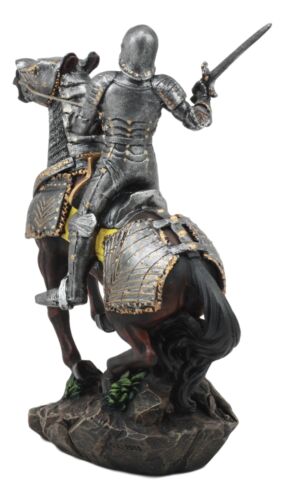 Medieval Swordsman Knight With Suit Of Armor Charging On Calvary Horse Statue