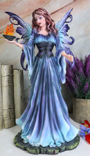 Large Goddess of Olympian Fire Elemental Fairy Queen In Blue Long Gown Statue