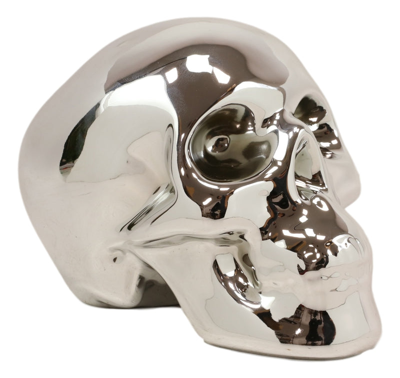 Electroplated Shiny Chrome Cranium Skull Head Money Bank Resin Figurine 7.5"L