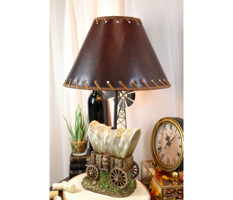Country Western Rustic Cargo Carriage Wagon Farm Windmill Table Lamp With Shade