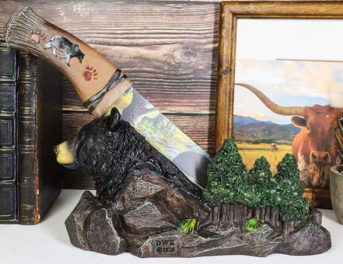 Black Bear In Mountain Forest Landscape Statue With Large Letter Opener Dagger - Ebros Gift