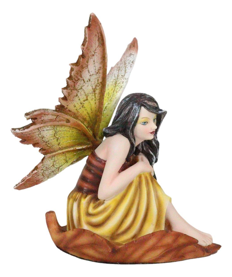 Ebros Gift Fall Fairy Figurine Red Oak Leaf Autumn Garden Faerie Fantasy Sculpture 5.5"H