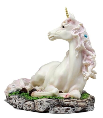 Ebros Enchanted Forest Resting Golden Horn Unicorn Figurine Sacred Unicorn Glade 7.5"L