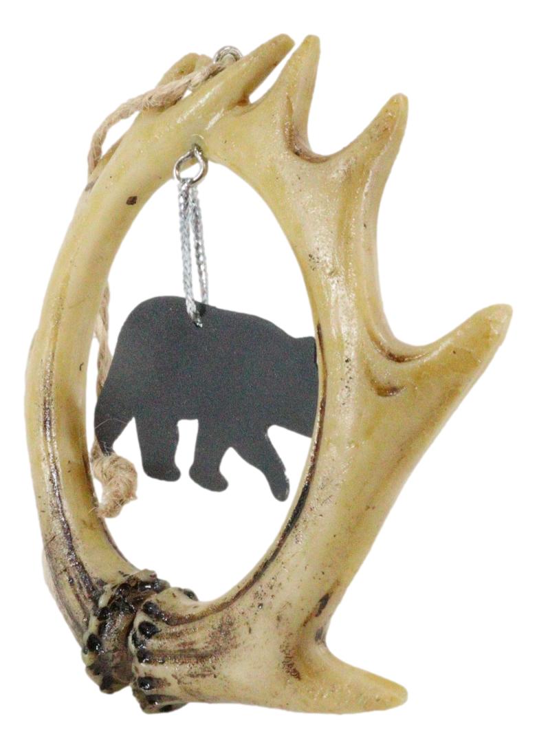 Rustic Western Black Bear Cutout Deer Antlers Set of 2 Christmas Tree Ornaments
