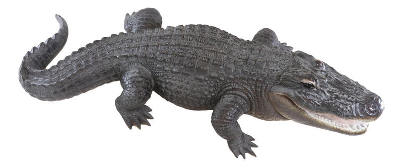 Grand Scale Realistic Nile Crocodile Baring Razor Sharp Teeth Garden Statue 30"L
