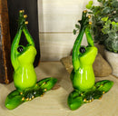 Meditating Twin Yoga Frogs In Lotus Pose Statue Buddha Frogs Pair Set 5.25"Tall