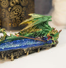 Ebros Green Jade Dragon Guarding Blue Quartz Crystal Quarry River Incense Burner