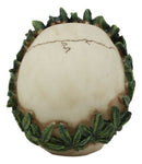 Pot Head Skull Statue 6"Long Gothic Skull With Weed Leaf Laurel Resin Figurine