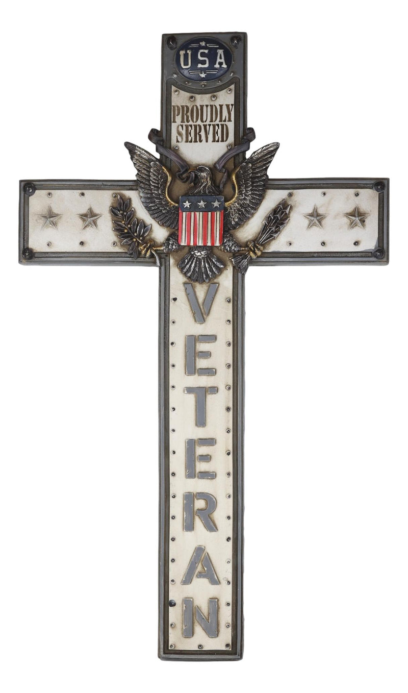 Rustic USA Proudly Served American Flag Great Seal Eagle Veteran Wall Cross