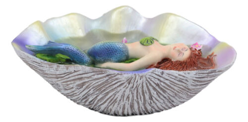 Ebros Sheila Wolk Elan Vital Sculpture Red Haired Mermaid Sleeping On Water Lilies With Koi Fishes In A Giant Clam Shell Pond Figurine Fantasy Mermaids Pirates Sirens Decor Statue 6.75"Long