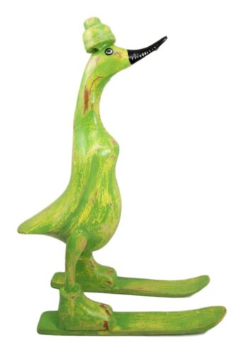 Balinese Wood Handicrafts "Bebek Angsa" Key Lime Green Skiing Duck Figurine
