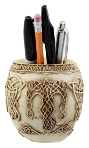 Day Of The Dead Celtic Tribal Tattoo Skull Pen Stationery Holder Figurine 4.5"L