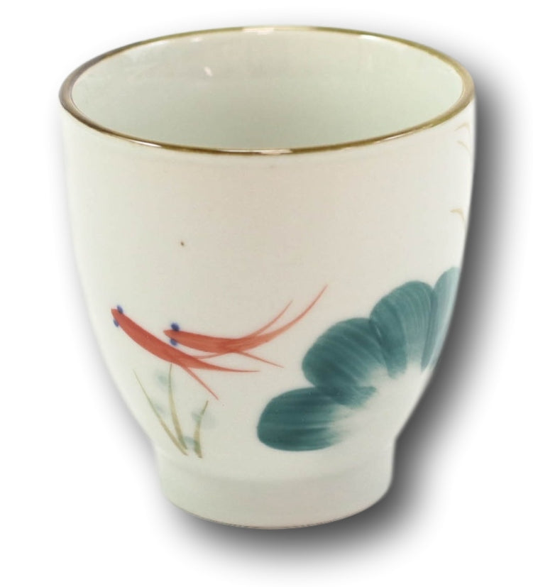 Pack Of 4 Feng Shui Zen Lily Pond With Koi Fishes Pair Ceramic Tea Cups Teacups