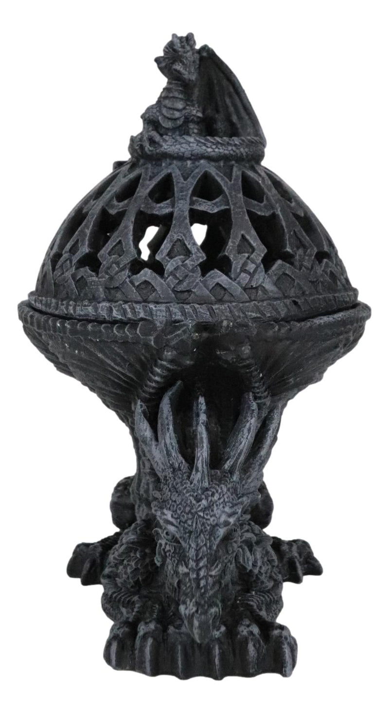 Crouching Atlas Dragon Tower Sphere Incense Burner Sculpture Figurine Faux Stone