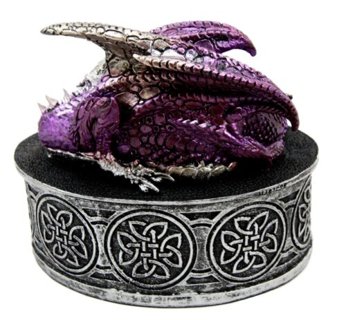 Ebros Gift Sleeping Purple Dragon Decorative Oval Trinket Jewelry Box Figurine with Celtic Knotwork 5" W