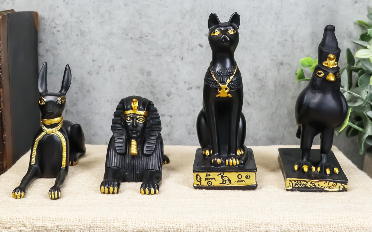 Egyptian Gods Horus Androsphinx Bastet And Anubis Mini Figurines Set of 4 - Ebros Gift