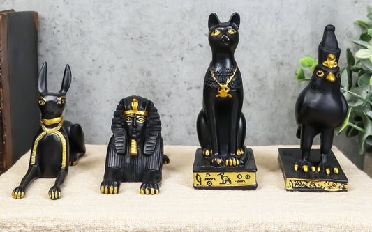 Egyptian Gods Horus Androsphinx Bastet And Anubis Mini Figurines Set of 4 - Ebros Gift