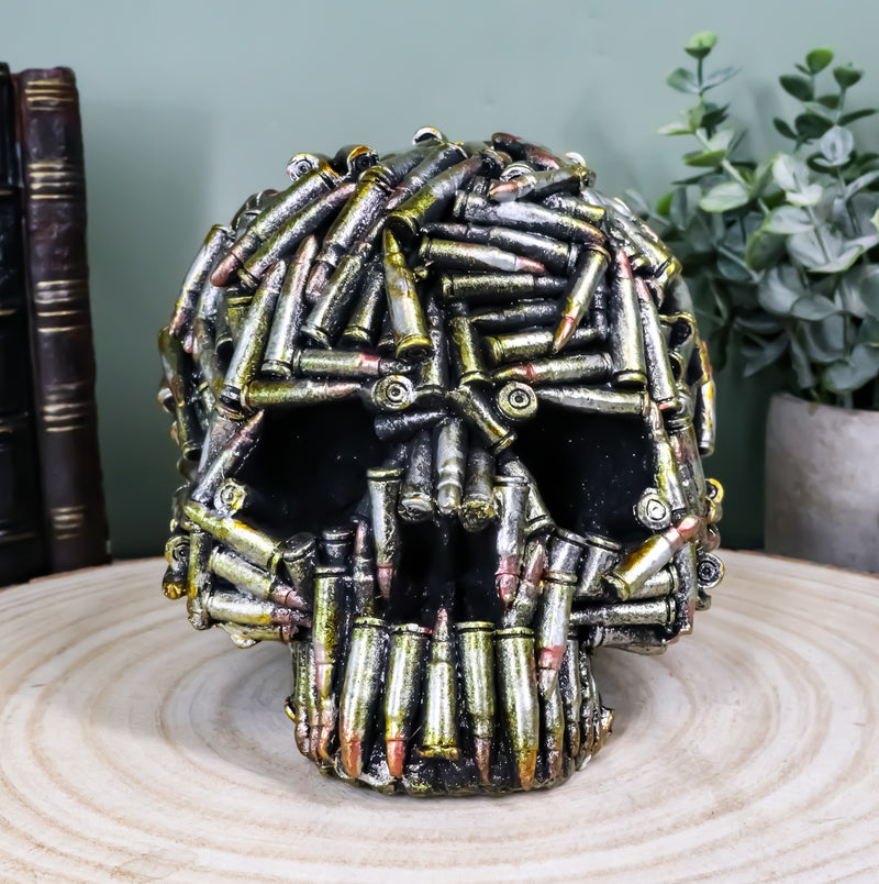 Ebros World War Bullet Shell Casings Skull Statue 6.5'L Skulls Figurine