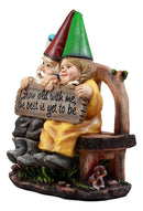 Ebros Gift Whimsical Mr & Mrs Gnome Sitting On Rustic Chair with Blue Bird Statue Grow Old with Me Guest Greeter Patio