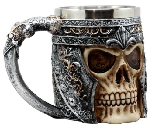 Ebros Medieval Roman Skull Mug Beer Stein Tankard Cup 13oz Resin Body With Stainless Steel Liner