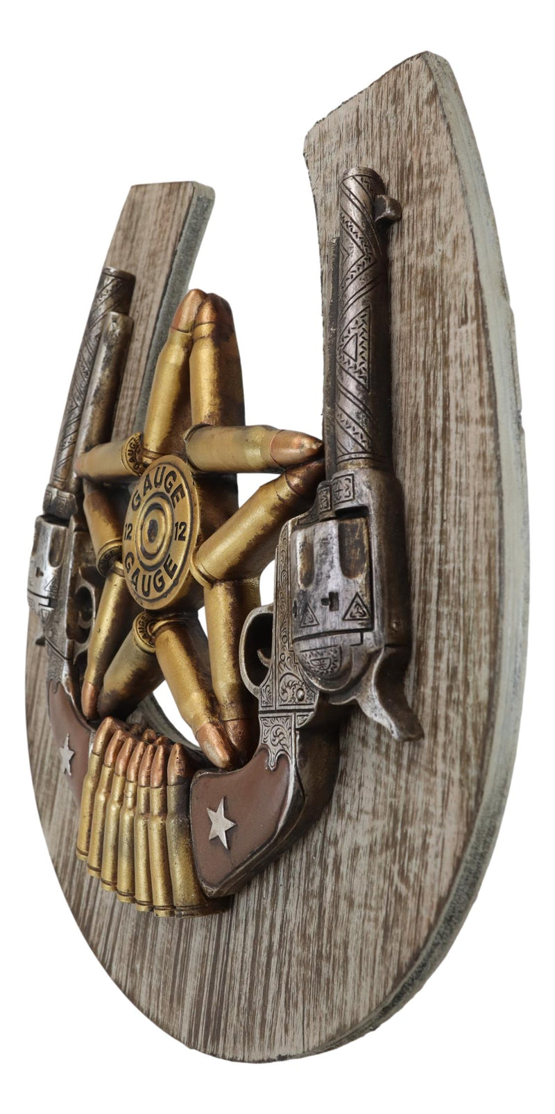 Rustic Cowboy Horseshoe Western Star Dual Pistol Guns Bullet Shells Wall Decor