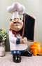 French Bistro Head Chef Jean With Hat And Red Necktie Holding Black Board Statue