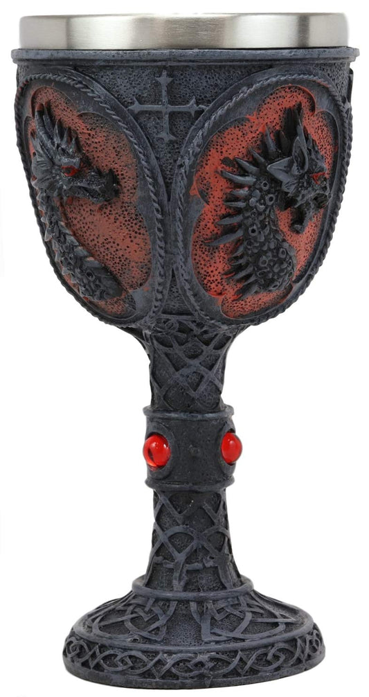 Ebros Celtic Knotwork Tattoo Dragon Wine Drink Chalice Figurine 8oz W/ Red Gems