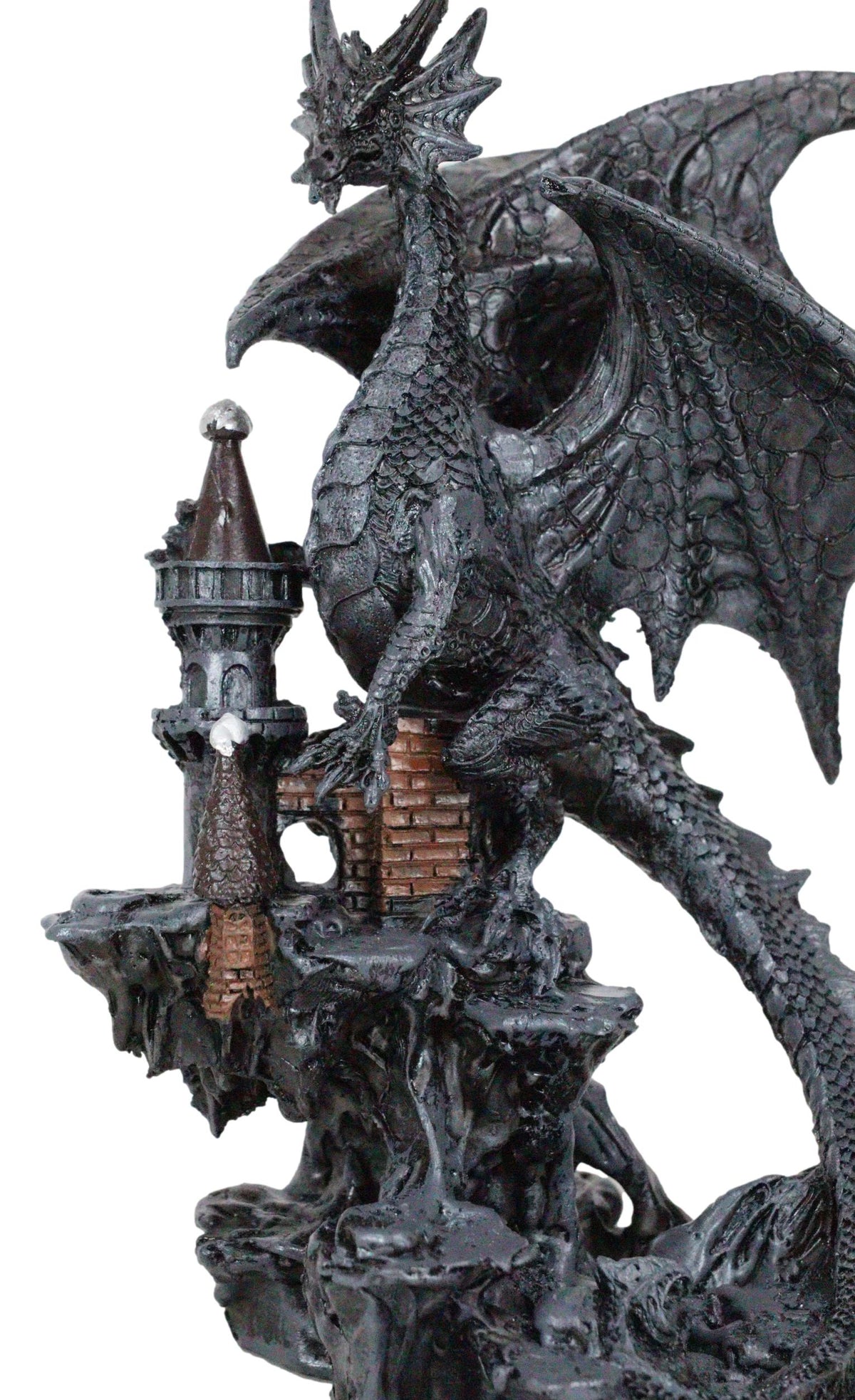 Gargantuan Stone Dragon Guarding Medieval Castle On Mountain Steppes Figurine - Ebros Gift